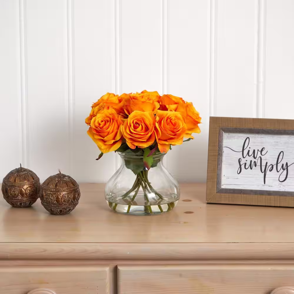 Nearly Natural Rose Artificial Arrangement with Vase