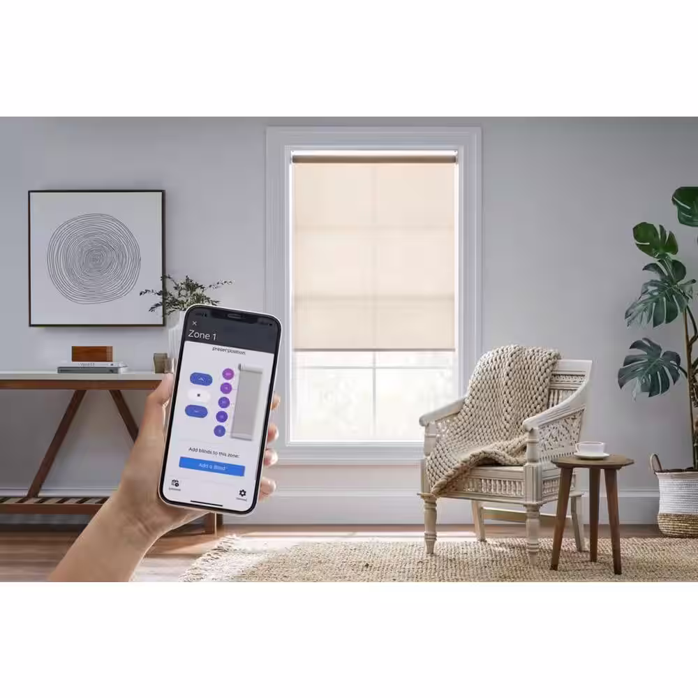 Home Decorators Collection Linen Light Filtering Polyester Fabric Cordless Smart Roller Shades 31 in. x 72 in. L Powered by Hubspace (No Gateway)