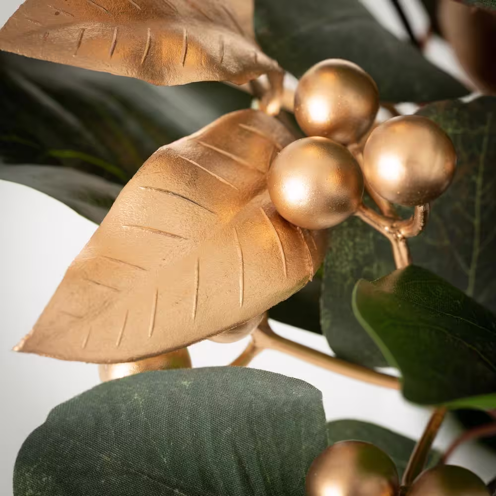 SULLIVANS 22 in. Artificial Gold Berry Leaf Christmas Wreath; Green