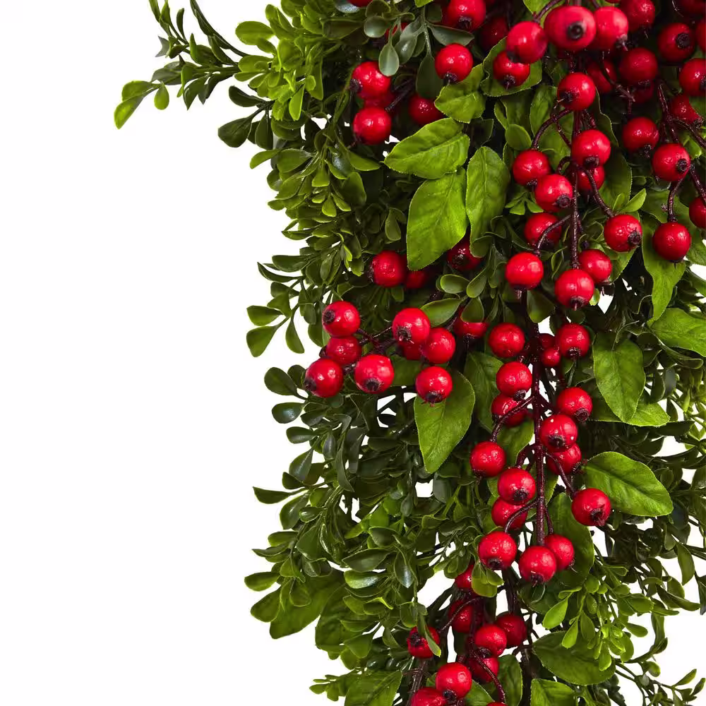 Nearly Natural 26 in. Artificial Berry Boxwood Teardrop