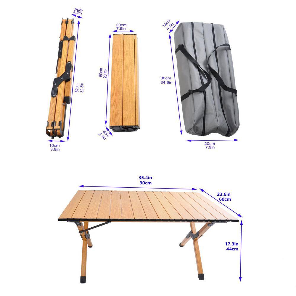 None Brown Rectangle Aluminum Alloy Outdoor Picnic Table with Folding X-Shape Leg