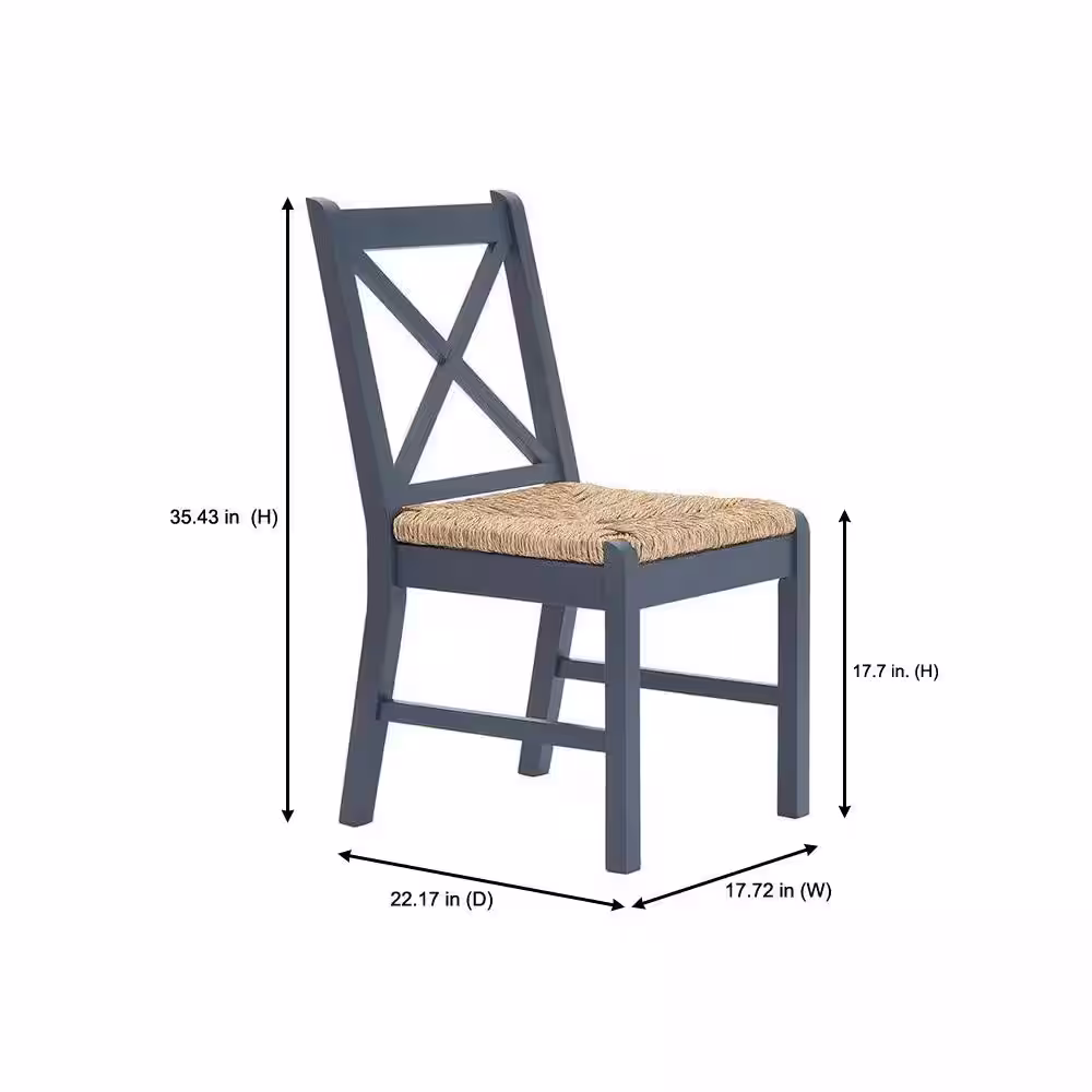 Home Decorators Collection Dorsey Midnight Blue Wood Dining Chair with Cross Back and Rush Seat (Set of 2) (17.72 in. W x 35.43 in. H)