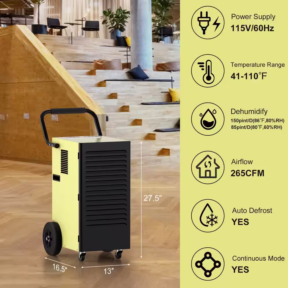 None 150 pt. 4000 sq. ft. Bucketless Commercial Dehumidifier in. Greens with Drain Hose and Water Tank