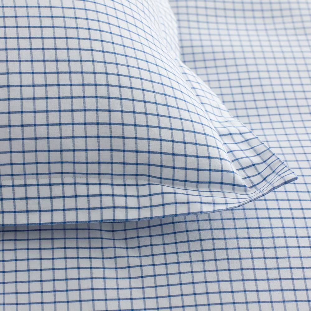 The Company Store Company Organic Cotton Grayson Windowpane Yarn-Dyed Blue Multi Cotton Percale Sheet Set