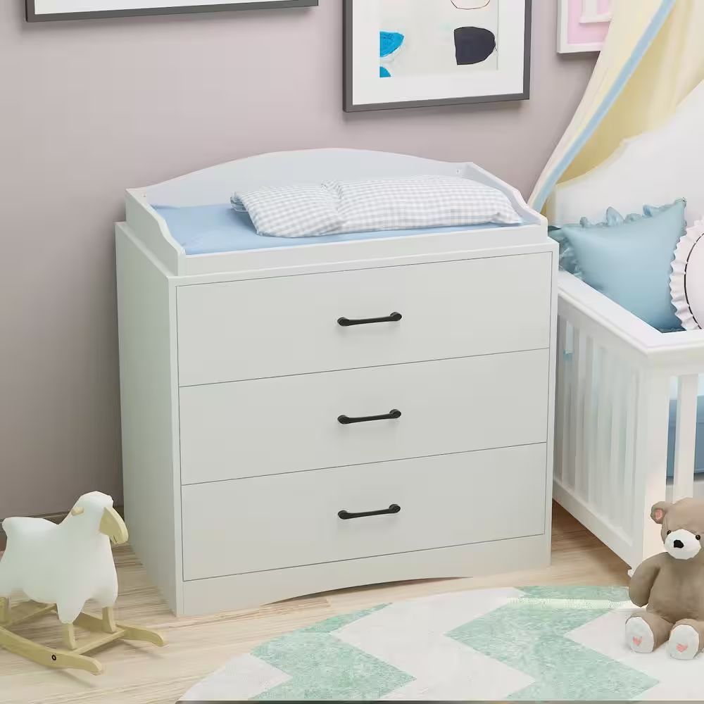 None White 3-Drawer Swatch Nursery Dressers Chest of Drawers Storage Organizer Cabinet 35.4 in. H x 35.4 in. W x 19.2 in. D